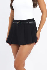 Black Mini Skort Belted Skirt