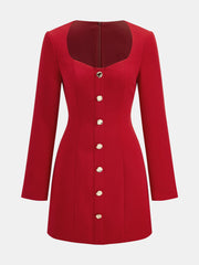 Square Neck Button Front Mini Dress