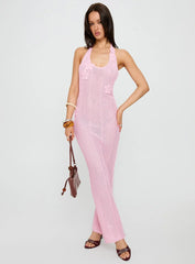 Nalanie Halter Crochet Maxi Dress Pink