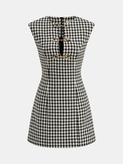 Houndstooth Tweed Mini Dress with Horsebit Detail