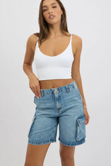 Denim Cargo Shorts High Rise