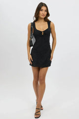Black Mini Dress Eyelet Fabric