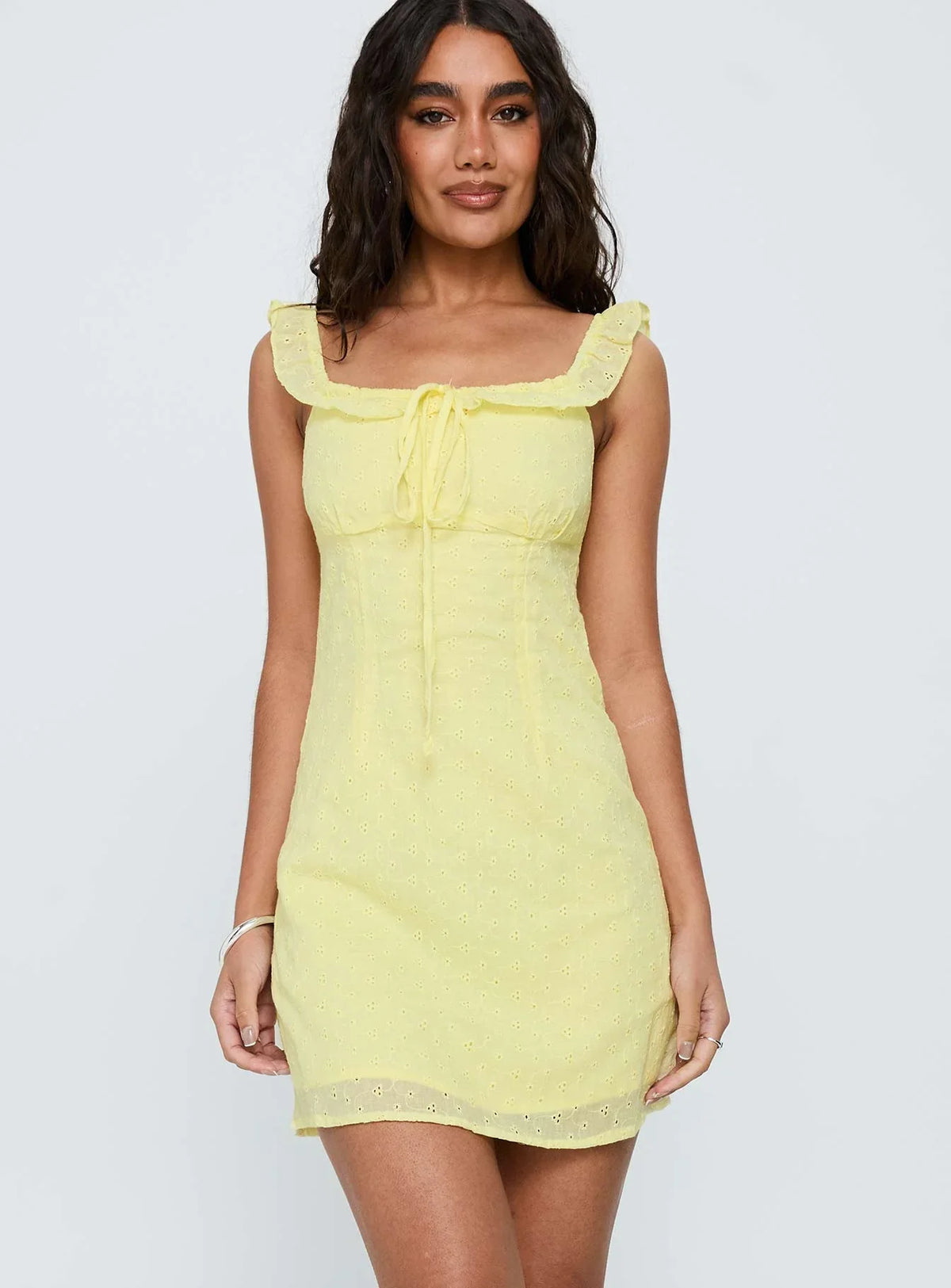 Funny Girl Broiderie Mini Dress Yellow