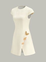 Butterfly Embellished Cap Sleeve Dress