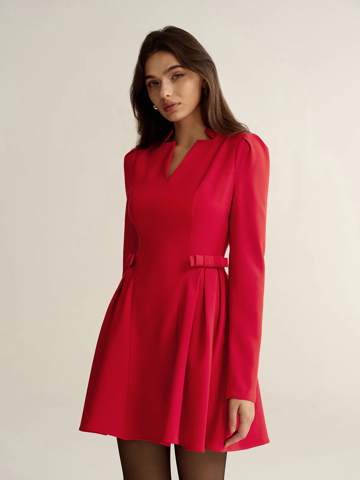 V-Neck Bow Detail Mini Dress