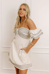 Plaza Nights Linen-Blend Mini Dress in Cream