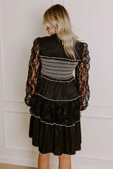 Romantic Notion Lace Tiered Mini Dress in Black