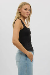 Black Sleeveless Top With Trims And Bow