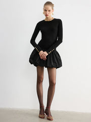 Bubble Hem Long-Sleeve Knit Mini Dress