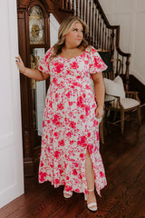 Sweet Surprise Floral Maxi Dress in Hot Pink Curves