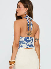 Chilli Halter Top Blue Floral