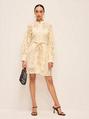Semi-Sheer Lace Belted Dress
