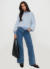 Harmony Balloon Sleeve Knit Sweater Blue / White Stripe