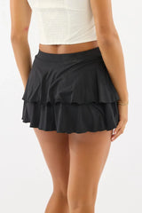 Black Mini Skort Skirt Mid Rise Ruffle Layered Lined Supersoft