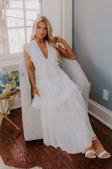Seeking Champagne Pleated Maxi Dress In White