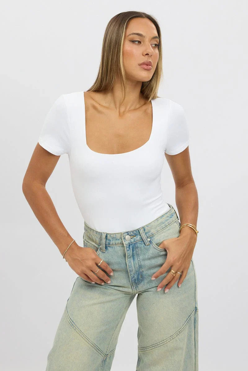 White Bodysuit Short Sleeve Supersoft