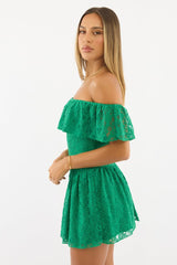 Green Off Shoulder Playsuit Lace