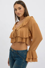 Beige Tie Up Blouse