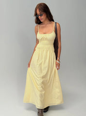 Magnolie Shirred Maxi Dress Yellow Stripe