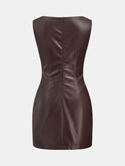 Faux Leather Waist Ruched Dress