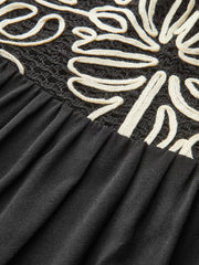 Embroidered Midi Dress with Tie-Up Straps