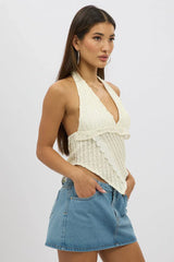 Beige Halter Neck Top Lace