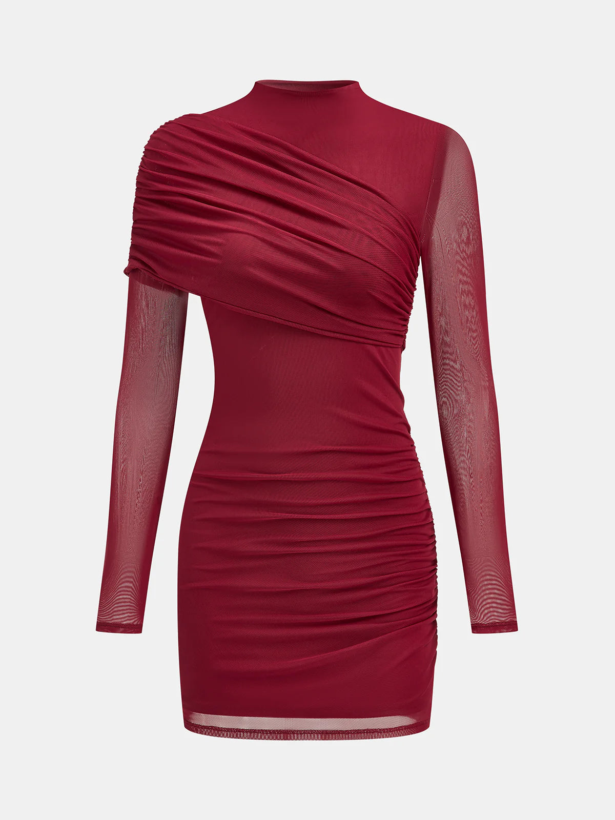 Semi-Sheer Mesh Ruched Mini Dress
