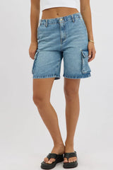 Denim Cargo Shorts High Rise