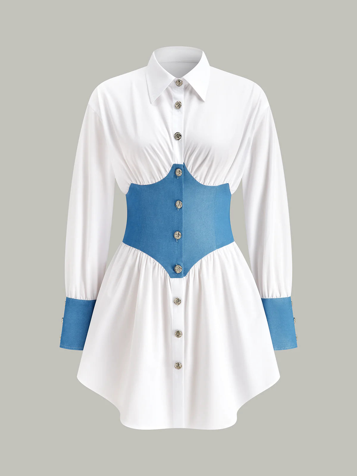 Contrast Panel Button Shirt Dress