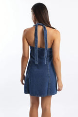 Blue Halter Neck Dress