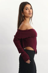 Red Bardot Knit Top Long Sleeve Open Front