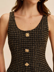 Tweed Buttoned Sleeveless Dress