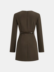 Belted V-Neck Tailored Dress
