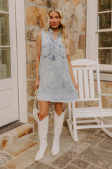 Park Days Ahead Vintage Wash Mini Dress in Light Wash