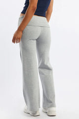Grey Wide Leg Pants Folded Waist Jersey