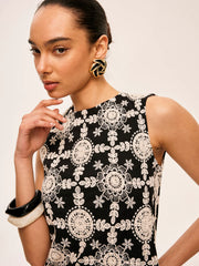 Embroidered Cotton Sleeveless Dress