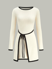 Contrast Trim Long Sleeve Sweater Dress