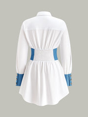 Contrast Panel Button Shirt Dress