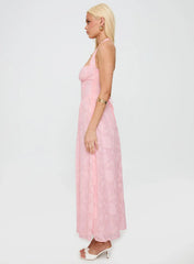 Fransiska Burnout Halter Maxi Dress Pink