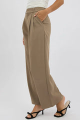 Beige Tailored Pants Mid Rise