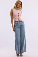 Denim Wide Leg Jeans Mid Rise