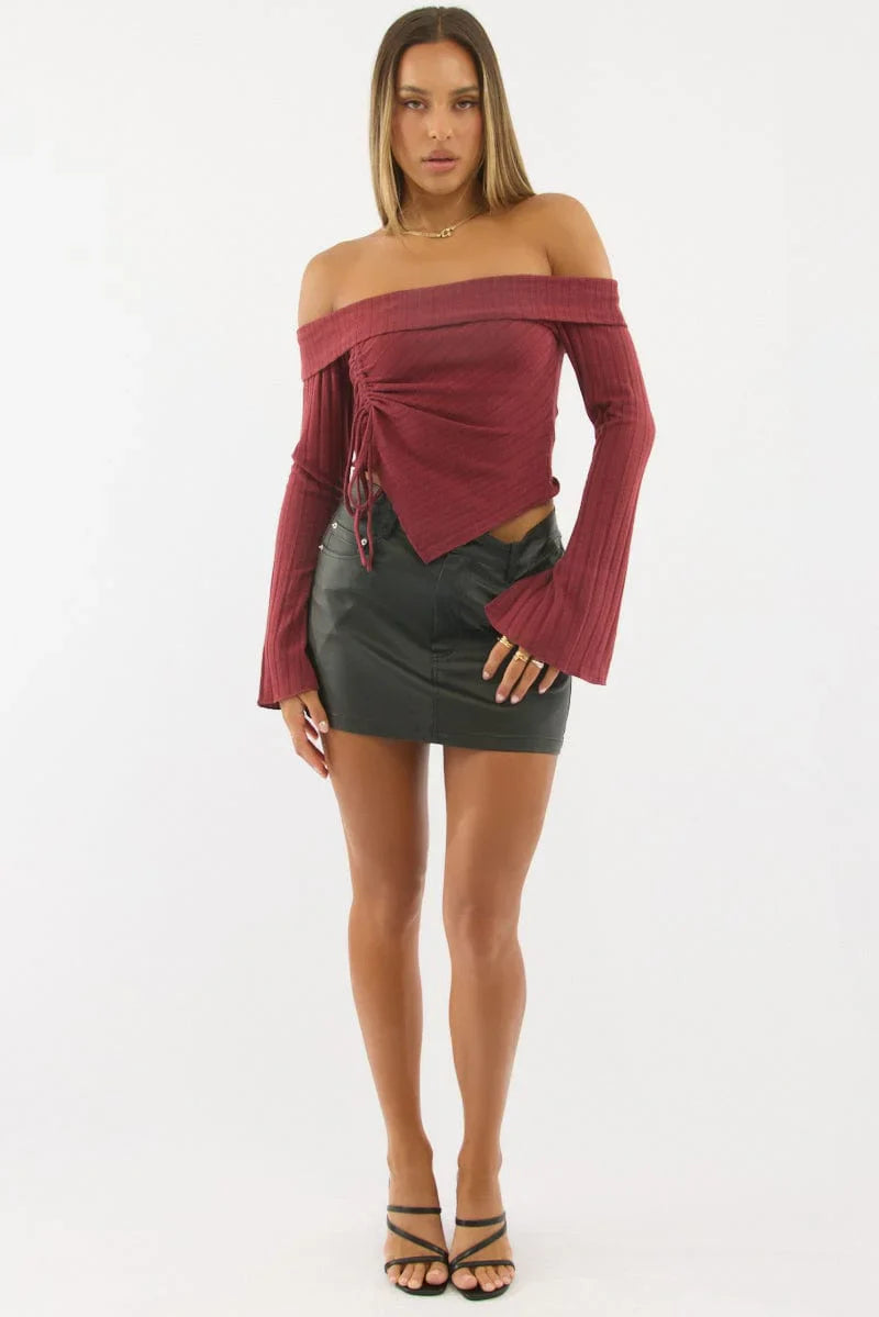 Black Mini Skirt Mid Rise Regular Fit Coated Denim