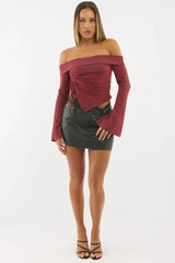 Black Mini Skirt Mid Rise Regular Fit Coated Denim