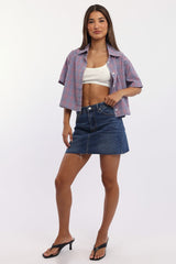 Blue Check Relaxed Shirt Short Sleeve Collared