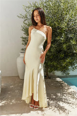 Champagne Chat One Shoulder Maxi Dress Yellow