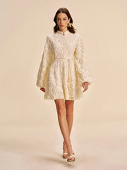 Lace Bell-Sleeve Dress With Belt