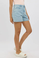 Denim Relaxed Shorts Mid Rise Bow Tie