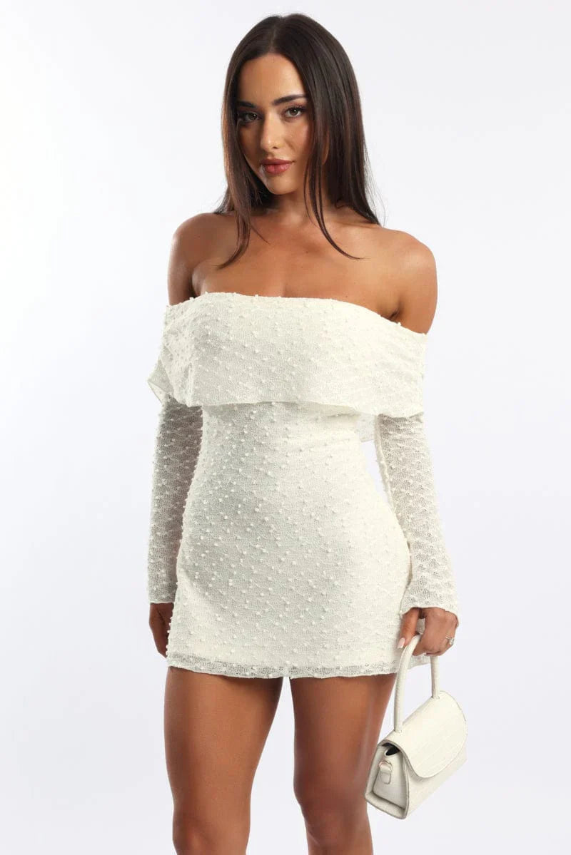 White Off Shoulder Dress Long Sleeve