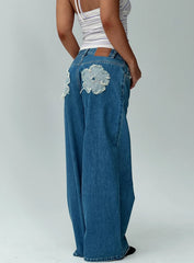 A Keeper Flower Patch Jeans Mid Blue