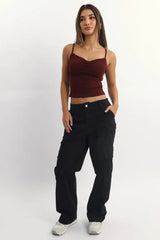 Red Singlet Top Sleeveless Ruched Bust